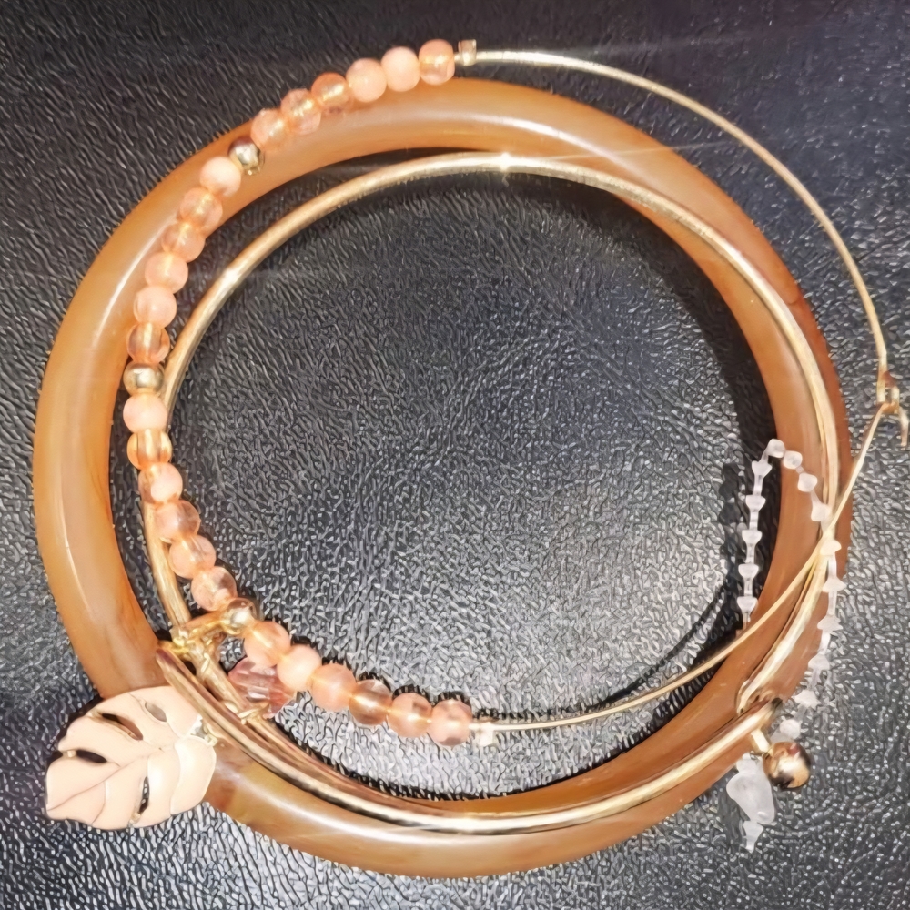 Elegant Gold and Brown Beaded Bracelet Set
